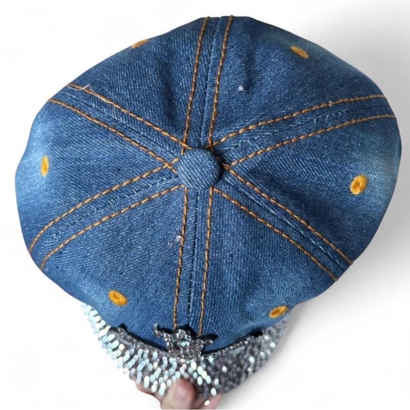 Denim Cap with Rhinestone Cross - Picture 2 of 7